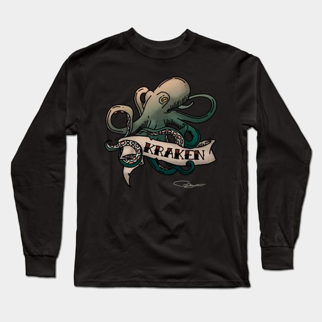 Kraken Tattoo Style Art Long Sleeve T-Shirt by PopArtCult